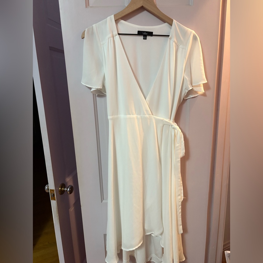 Lulu's Cream Midi Wrap Dress